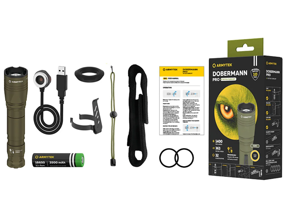 Фонарь ARMYTEK DOBERMANN PRO MAGNET USB OLIVE (Теплый свет)